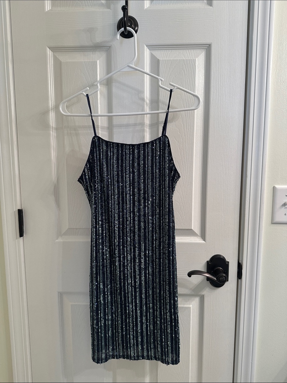 Trixxi Navy and Silver Metallic Stripe Mini Dress
